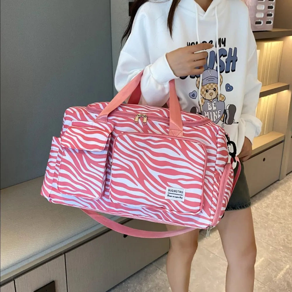 Fashorio Bags Pink / One Size Oxford Cloth Animal Print Travel Bag