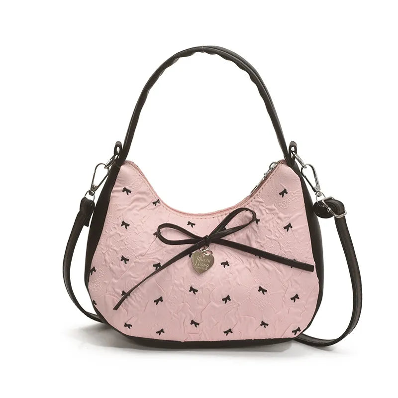 Fashorio Bags Pink / One Size Printed Bow Shoulder Bag