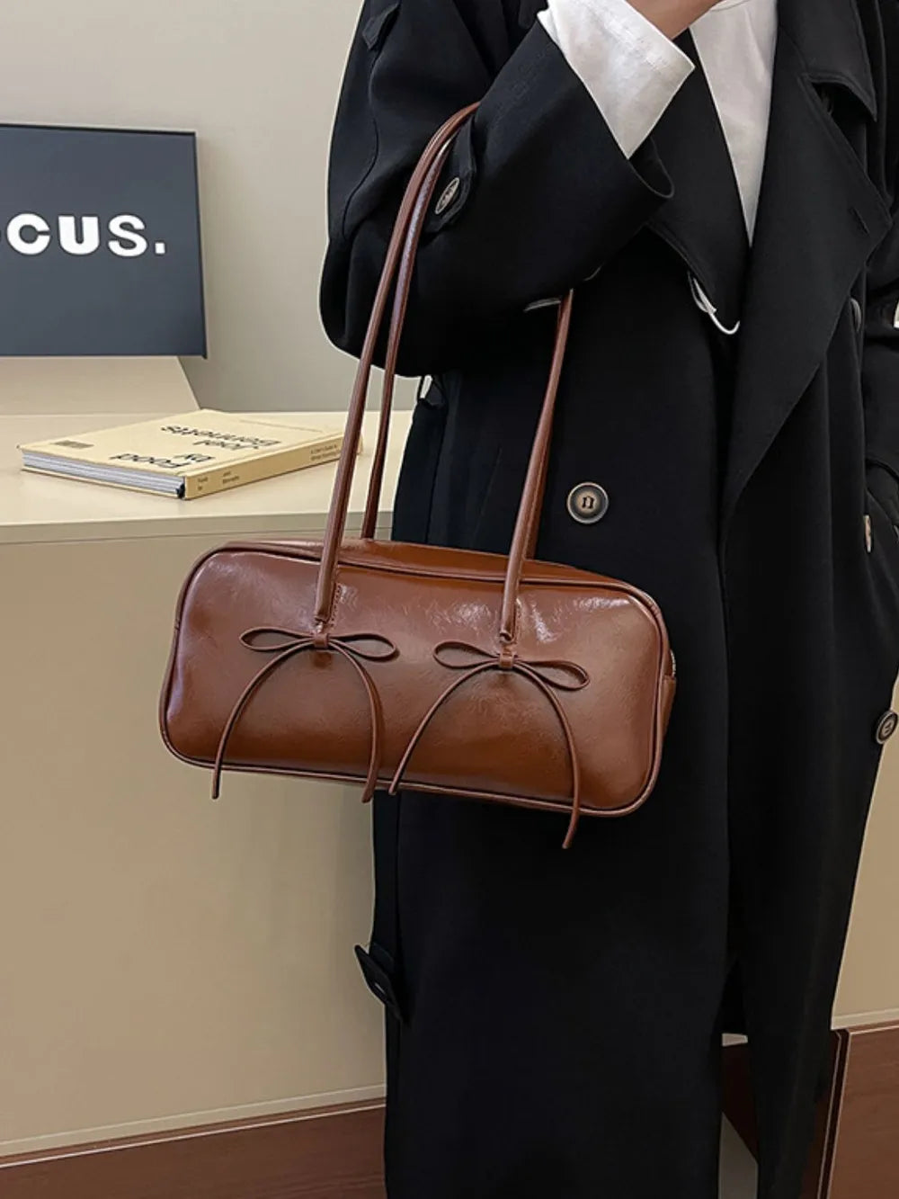 Fashorio Bags PU Leather Bow Trim Shoulder Bag