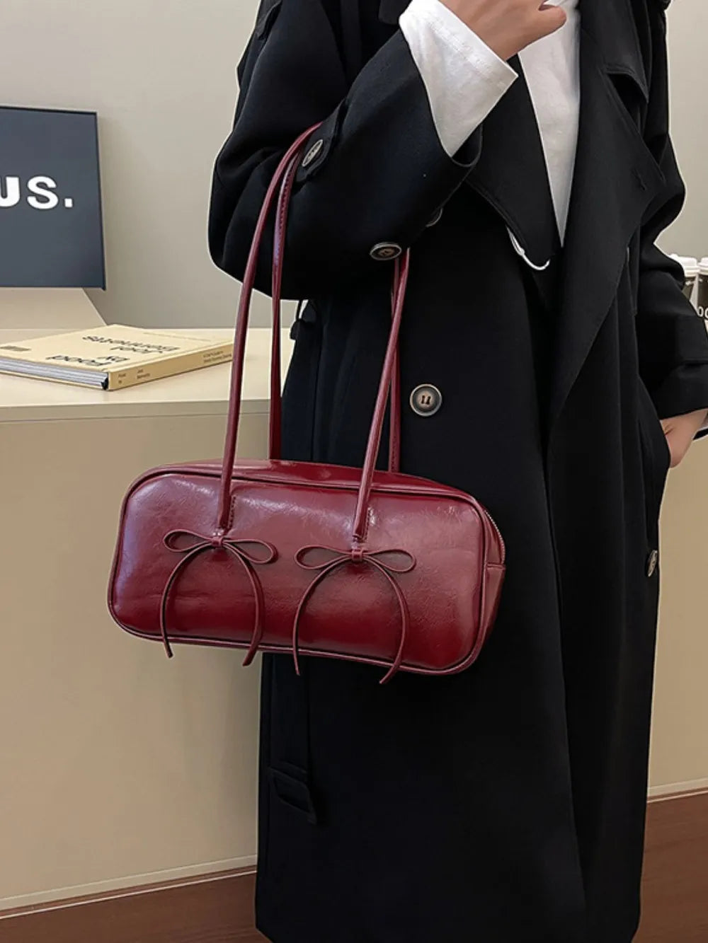 Fashorio Bags PU Leather Bow Trim Shoulder Bag