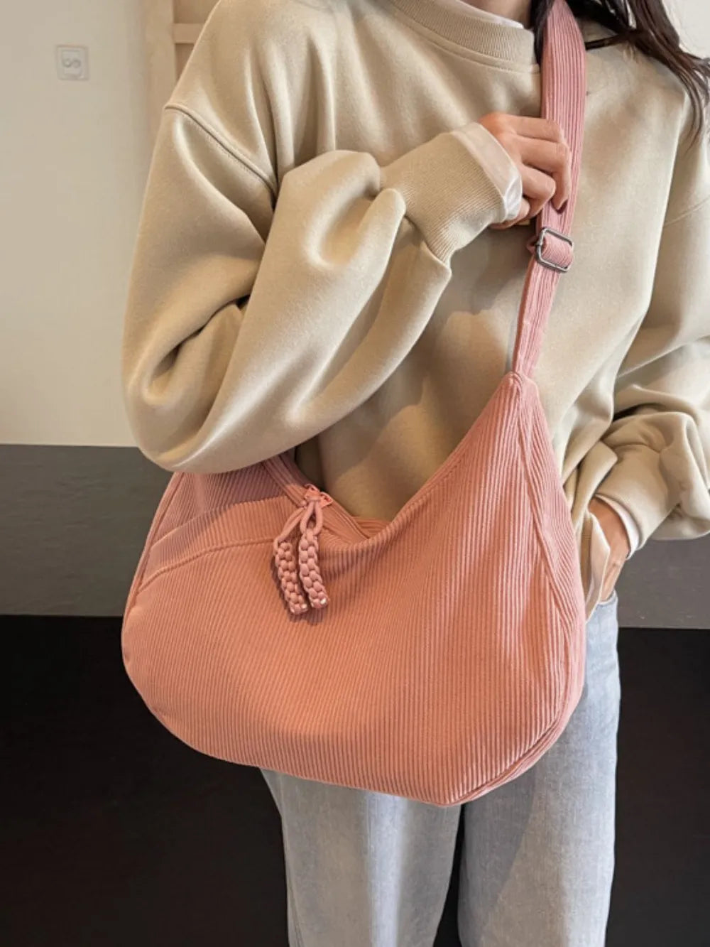 Fashorio Bags Ribbed Adjustable Strap Shoulder Bag