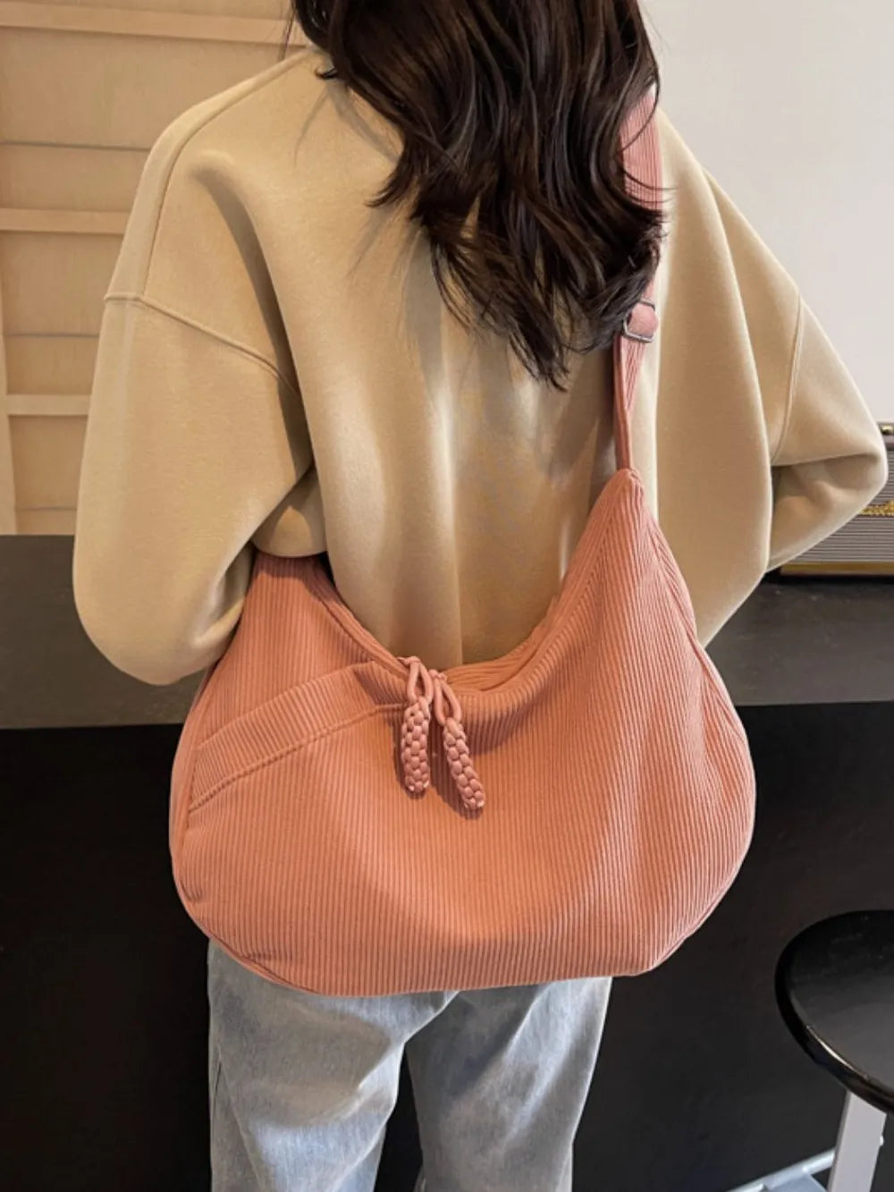 Fashorio Bags Ribbed Adjustable Strap Shoulder Bag