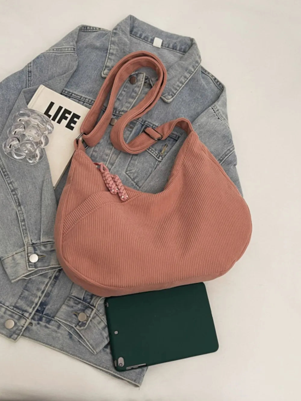 Fashorio Bags Ribbed Adjustable Strap Shoulder Bag