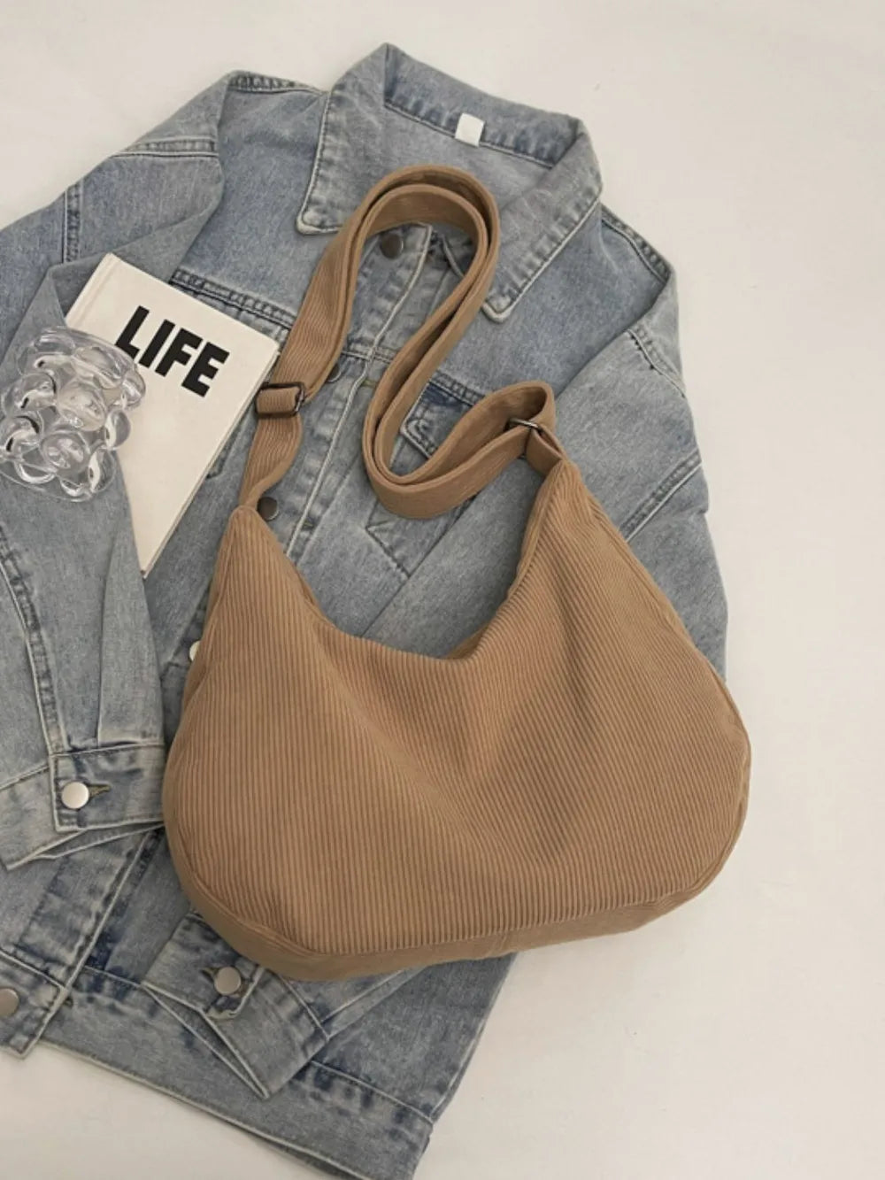 Fashorio Bags Ribbed Adjustable Strap Shoulder Bag