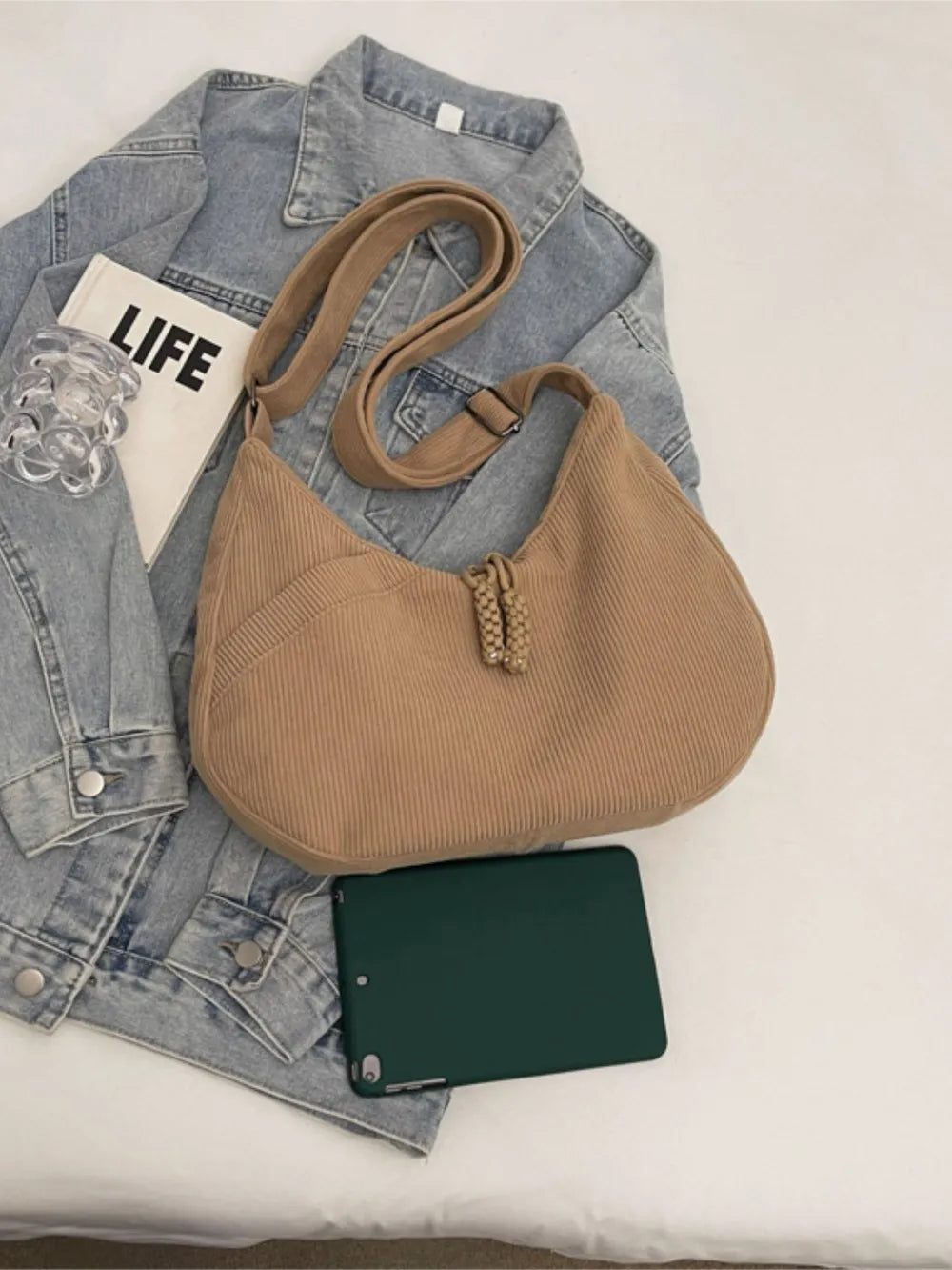 Fashorio Bags Ribbed Adjustable Strap Shoulder Bag