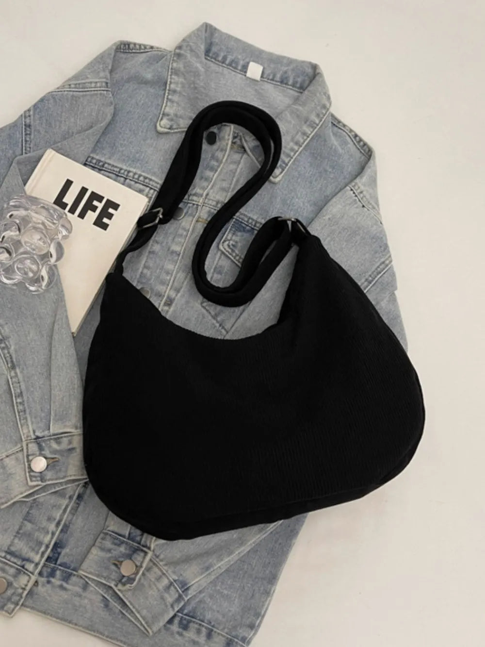 Fashorio Bags Ribbed Adjustable Strap Shoulder Bag