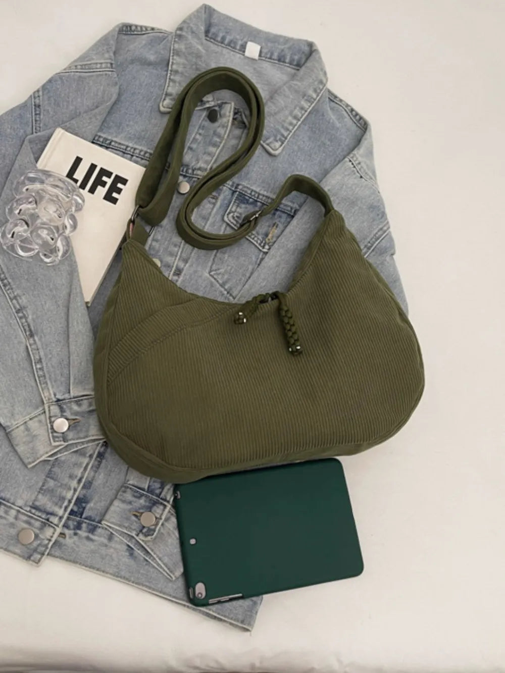 Fashorio Bags Ribbed Adjustable Strap Shoulder Bag