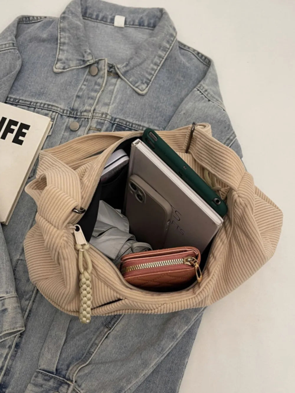 Fashorio Bags Ribbed Adjustable Strap Shoulder Bag