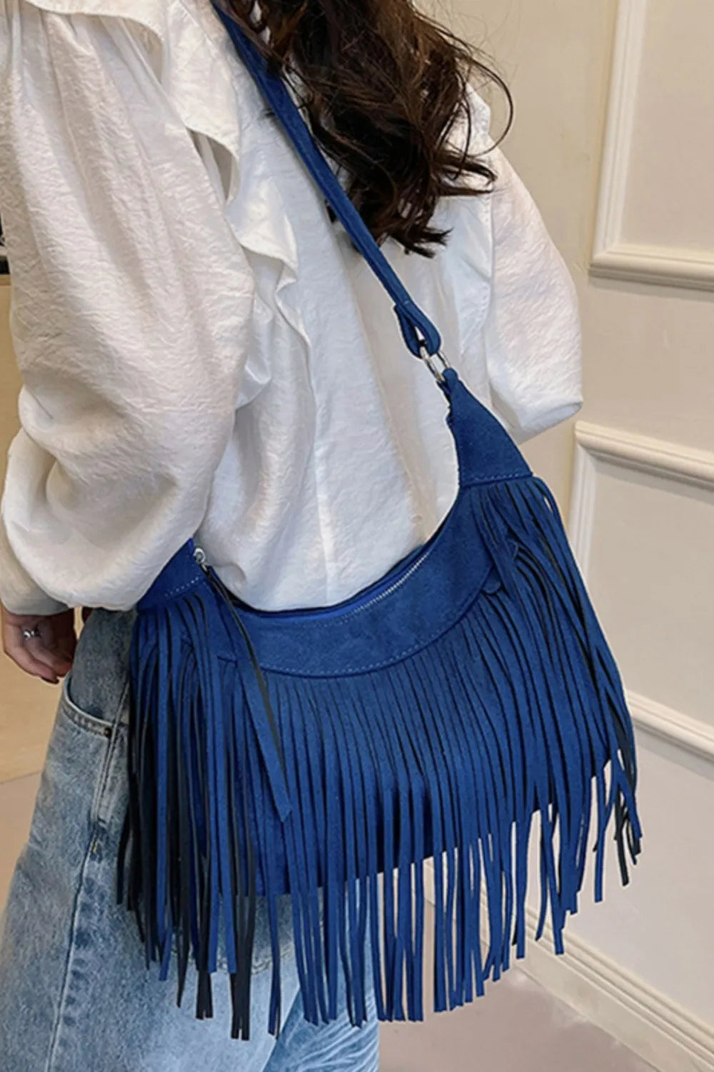Fashorio Bags Suede Fringe Adjustable Strap Shoulder Bag
