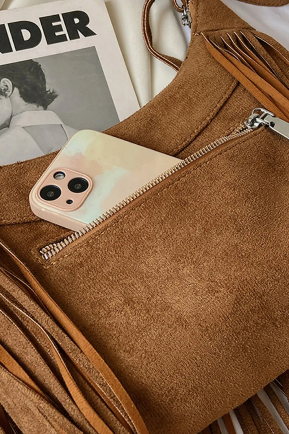 Fashorio Bags Suede Fringe Adjustable Strap Shoulder Bag