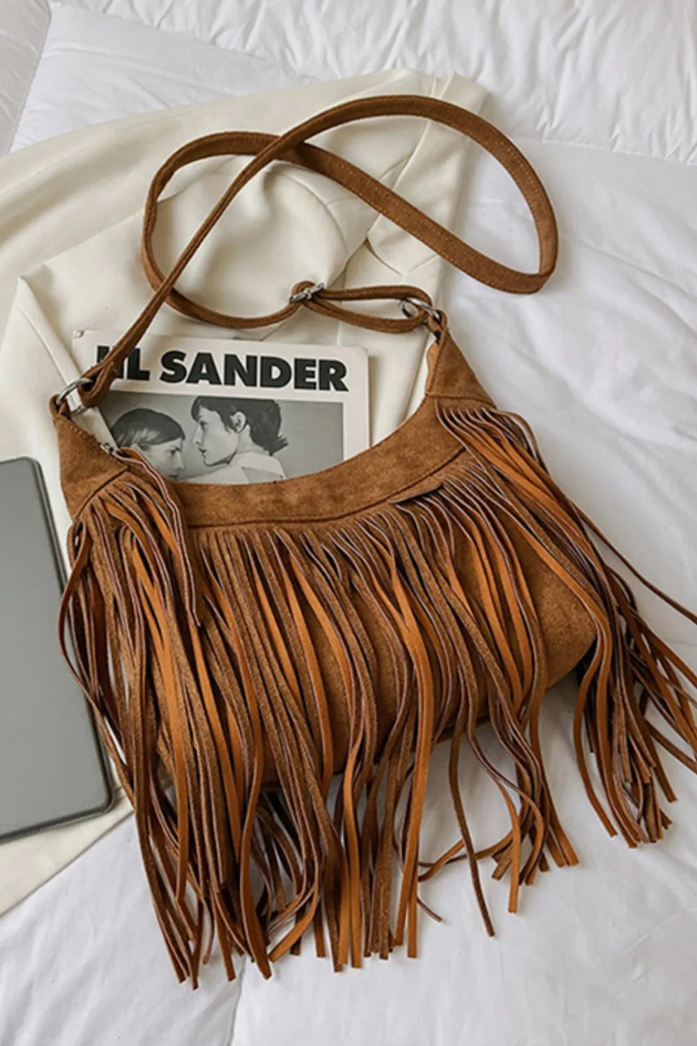 Fashorio Bags Suede Fringe Adjustable Strap Shoulder Bag