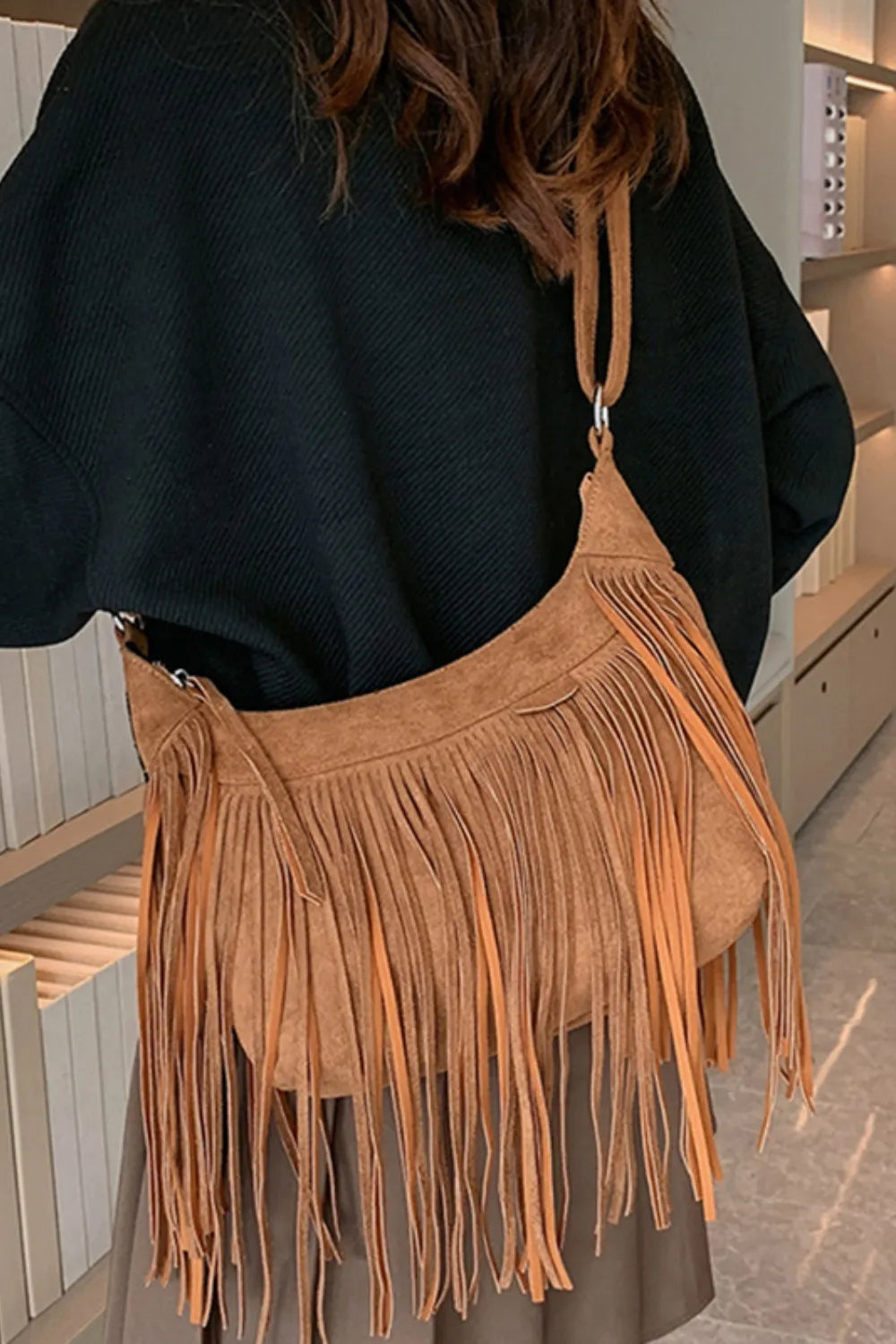 Fashorio Bags Suede Fringe Adjustable Strap Shoulder Bag