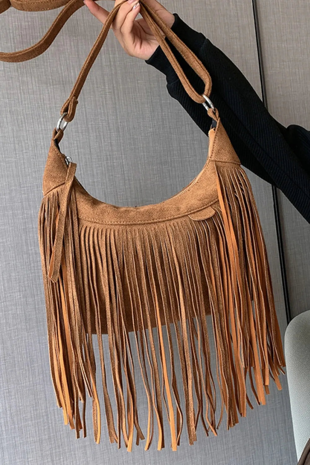 Fashorio Bags Suede Fringe Adjustable Strap Shoulder Bag