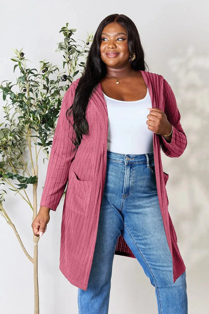 Basic Bae Full Size Hooded Sweater Cardigan - Fashorio