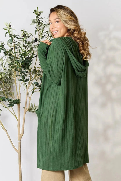 Basic Bae Full Size Hooded Sweater Cardigan - Fashorio
