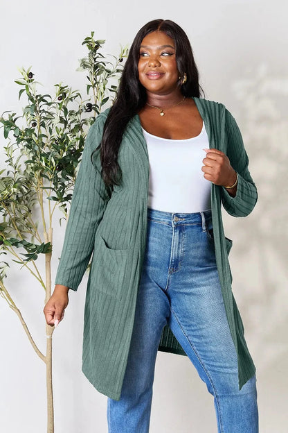 Basic Bae Full Size Hooded Sweater Cardigan - Fashorio