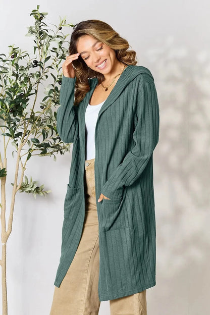 Basic Bae Full Size Hooded Sweater Cardigan - Fashorio