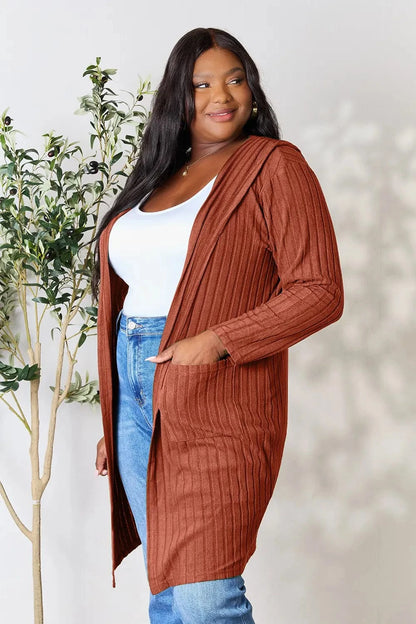 Basic Bae Full Size Hooded Sweater Cardigan - Fashorio