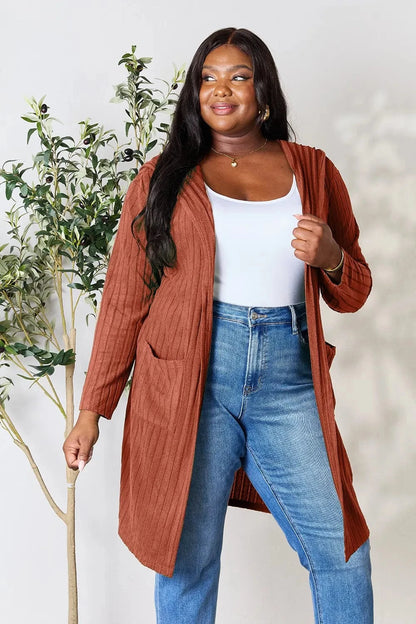 Basic Bae Full Size Hooded Sweater Cardigan - Fashorio