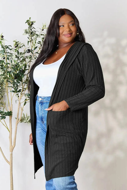 Basic Bae Full Size Hooded Sweater Cardigan - Fashorio