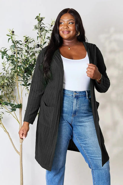Basic Bae Full Size Hooded Sweater Cardigan - Fashorio