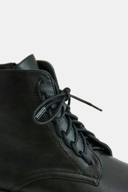 Beast Fashion Faux Leather Lace-Up Boots with Side Zipper - Fashorio