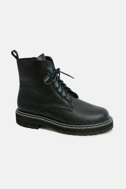 Beast Fashion Faux Leather Lace-Up Boots with Side Zipper - Fashorio
