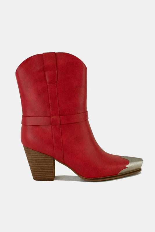 Beast Fashion Faux Leather Metal Toe Ankle Boots - Fashorio
