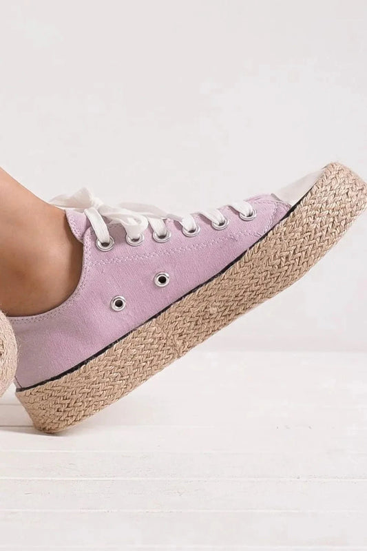 Beast Fashion Lace Up Woven Espadrille Sole Sneakers - Fashorio