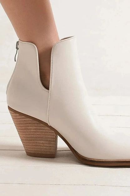 Beast Fashion Pointed Metal-Tip Toe Block Heel Ankle Boots - Fashorio