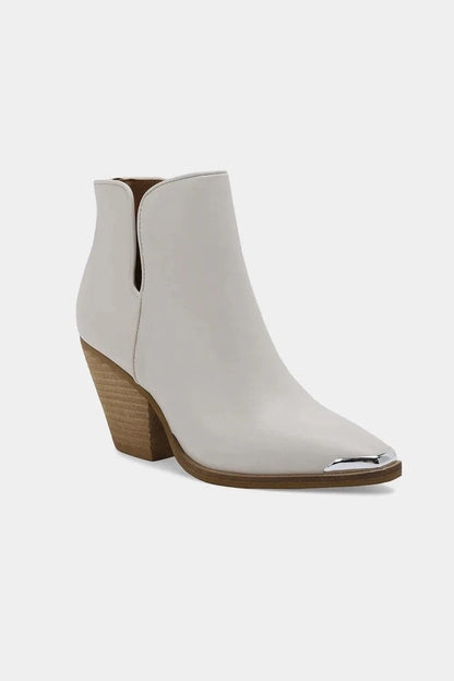Beast Fashion Pointed Metal-Tip Toe Block Heel Ankle Boots - Fashorio