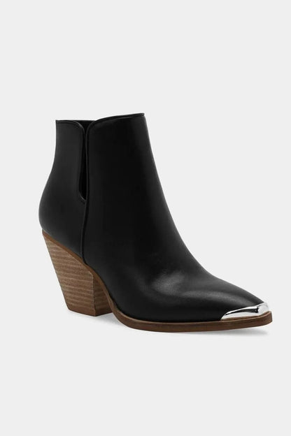 Beast Fashion Pointed Metal-Tip Toe Block Heel Ankle Boots - Fashorio