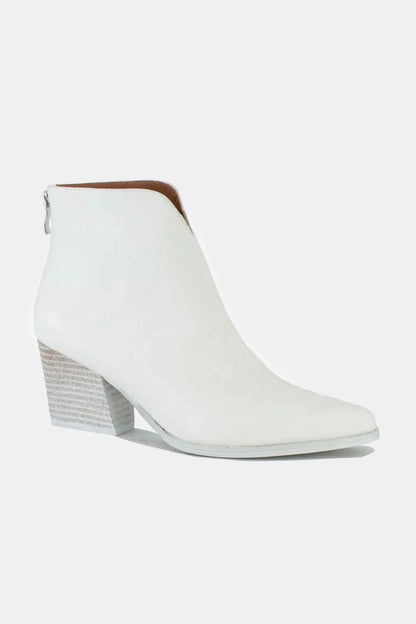 Beast Fashion PU Leather Block Heel Boots with Back Zippers - Fashorio