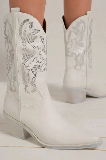 Beast Fashion Rhinestone Detail Point Toe Boots - Fashorio