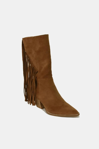 Beast Fashion Suede Fringe Point Toe Boots - Fashorio