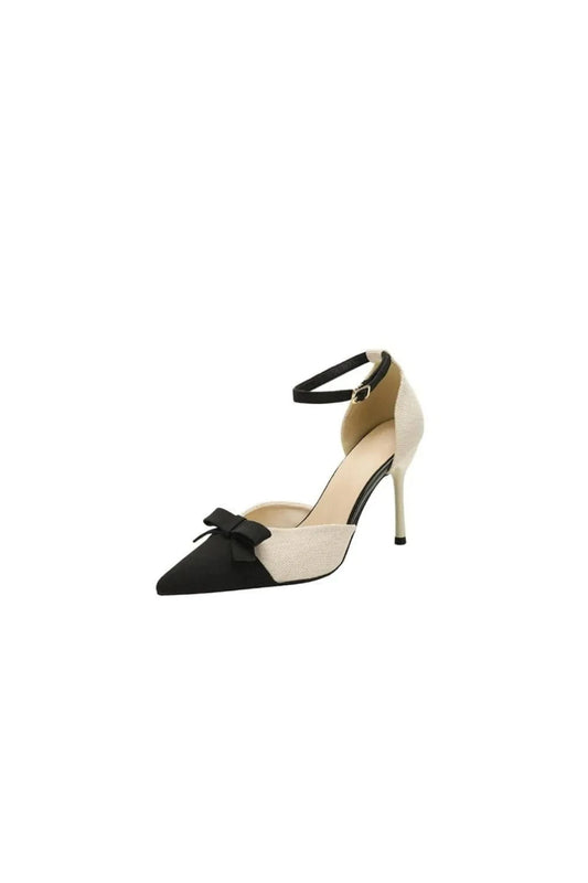 Bow Point Toe Stiletto Pumps Beige - Fashorio
