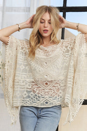 Fashorio BEIGE / One Size ADORA Boat Neck Crochet Lace Cover Up