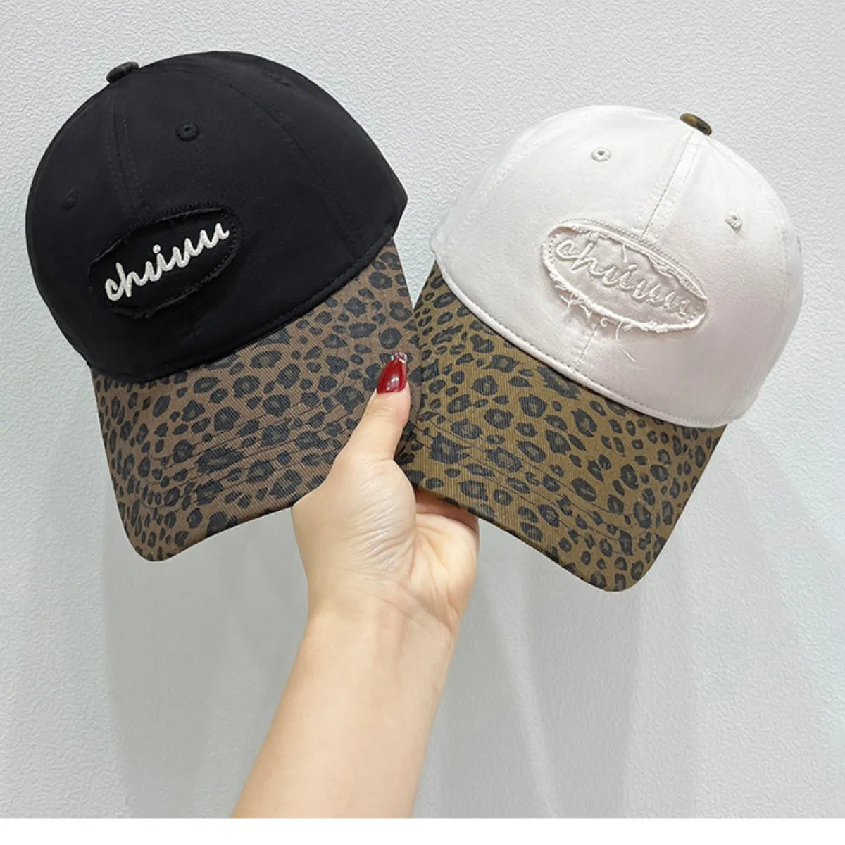 Fashorio Beige / One Size Leopard Print Baseball Cap with Embroidered Letter
