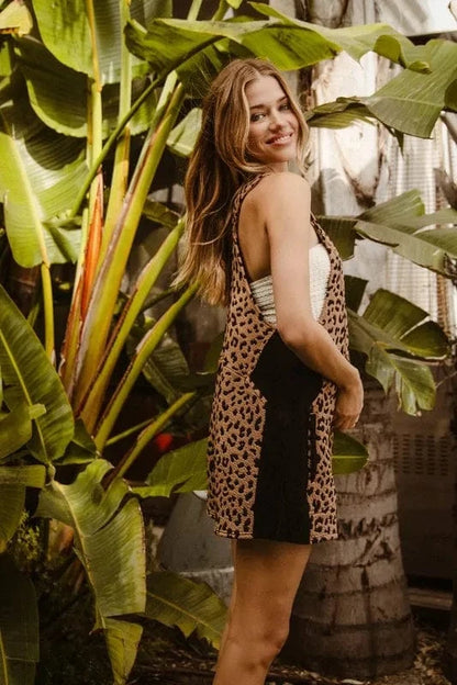 BiBi Leopard Sleeveless Overalls with Pockets - Fashorio