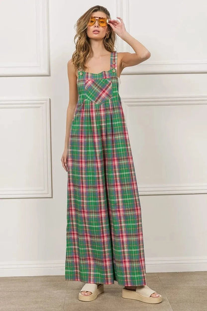 BiBi Multi Color Check Plaid Overall - Fashorio
