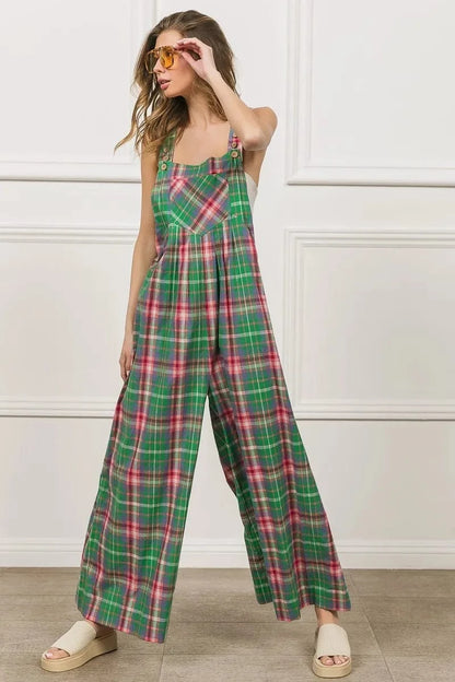 BiBi Multi Color Check Plaid Overall - Fashorio