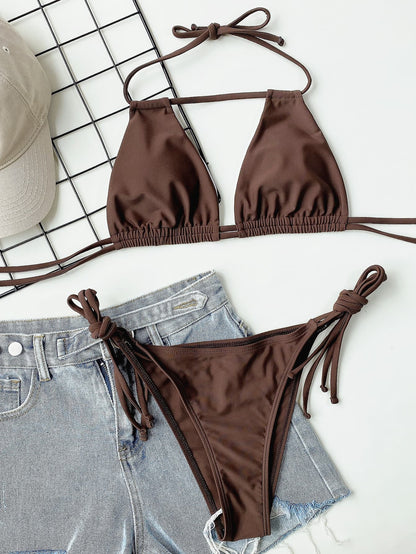Halter Neck Ruched Bikini Set - Removable Cups for Comfort - Fashorio