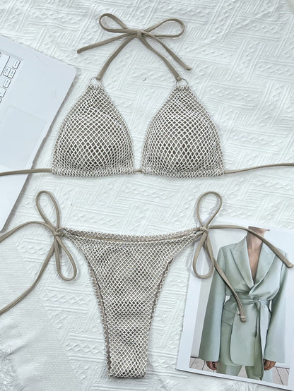 Halter Neck Tie Back Bikini Set - Removable Padding - Fashorio