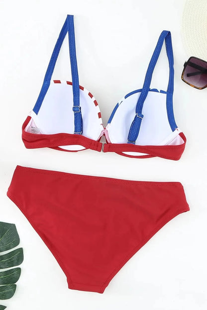 Printed Ruched Bikini Set - Striped Print Moderate Stretch - Fashorio