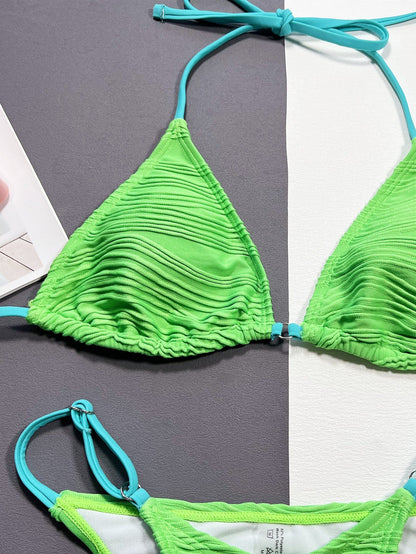 Ribbed Halter Neck Two Piece Bikini Set - Flirty Beachwear - Fashorio