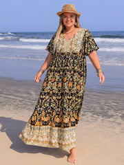 Fashorio Black / 0XL Plus Size Bohemian Floral Tiered Maxi Dress