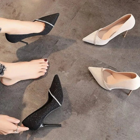 Point Toe Stiletto Pumps Black - Fashorio