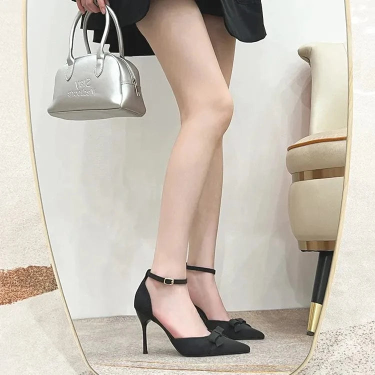 Bow Point Toe Stiletto Pumps Black - Fashorio