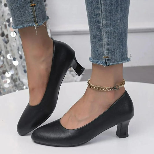 Point Toe Block Heels Pumps Black - Fashorio