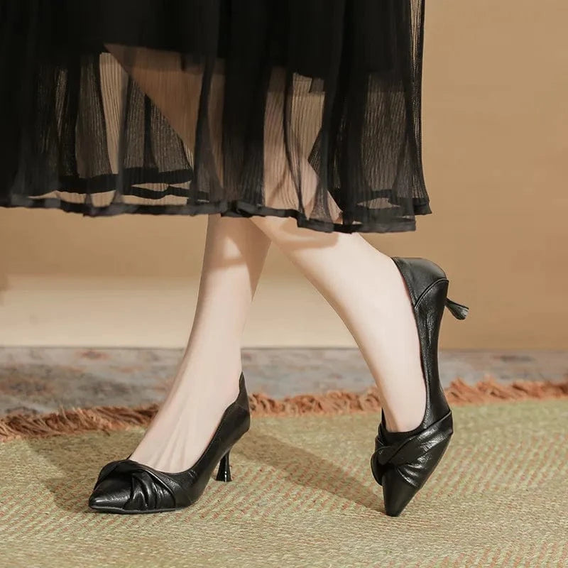 Point Toe Kitten Heels Pumps Black - Fashorio